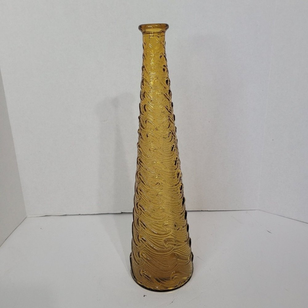 VTG MCM  Empoli Amber Wave Glass Genie Bottle NO Stopper